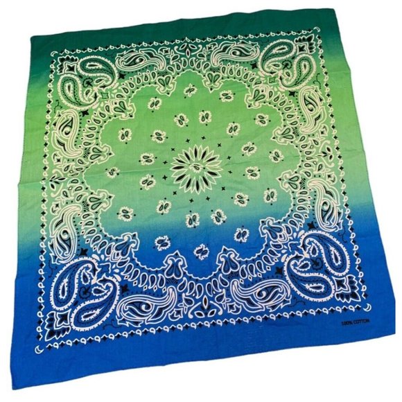NWOT Rare 100% Cotton Tie Dye Vintage Bandana Hippy Biker Boho BLUE GREEN - Picture 1 of 10